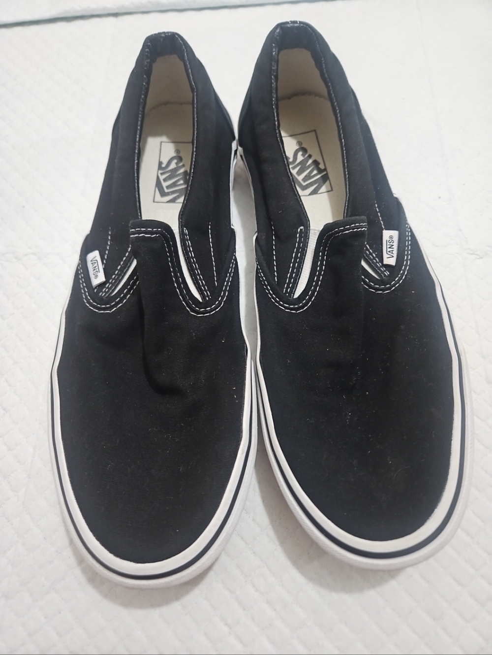 Vans Black & White Slip-On Canvas Sneakers Sz 10.5